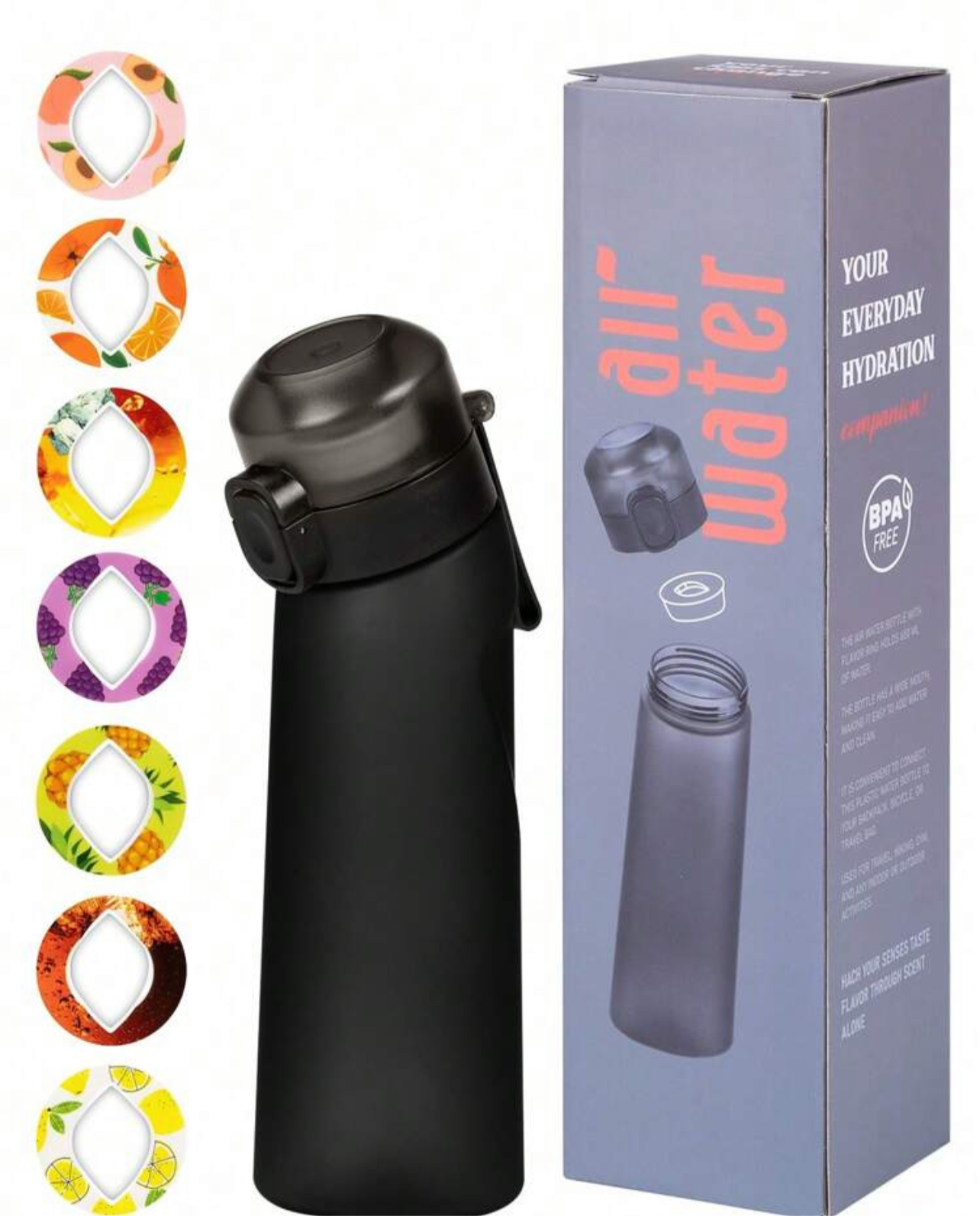 Air water bottle with flavored pods