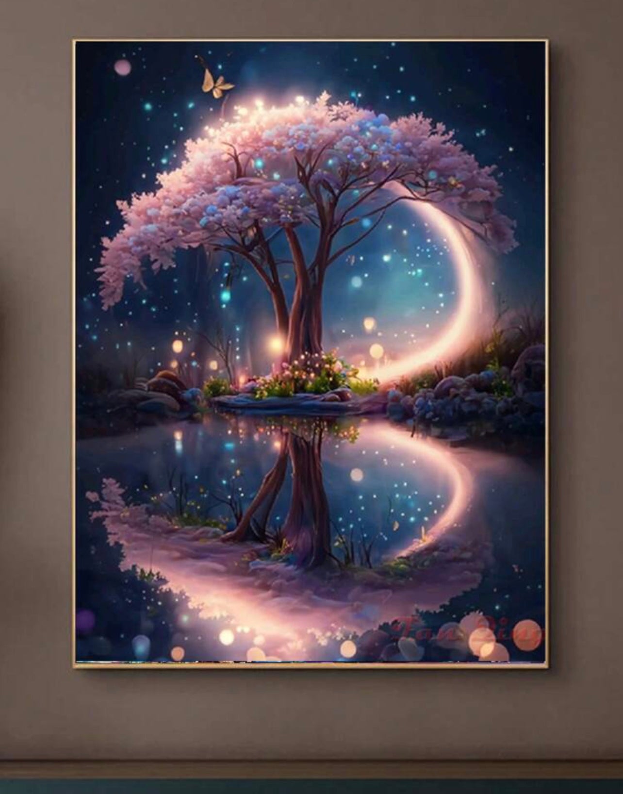 Diamond painting pink starry night