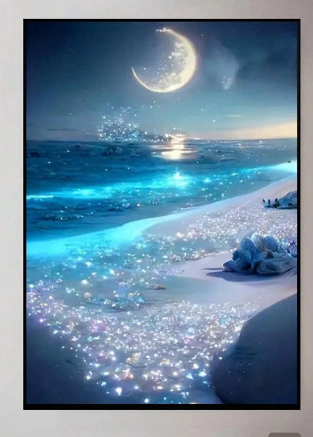 Blue sea and moon diamond painting set