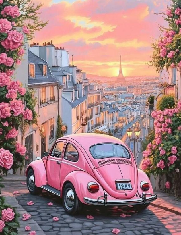 Scerenity pink car diamond painting set