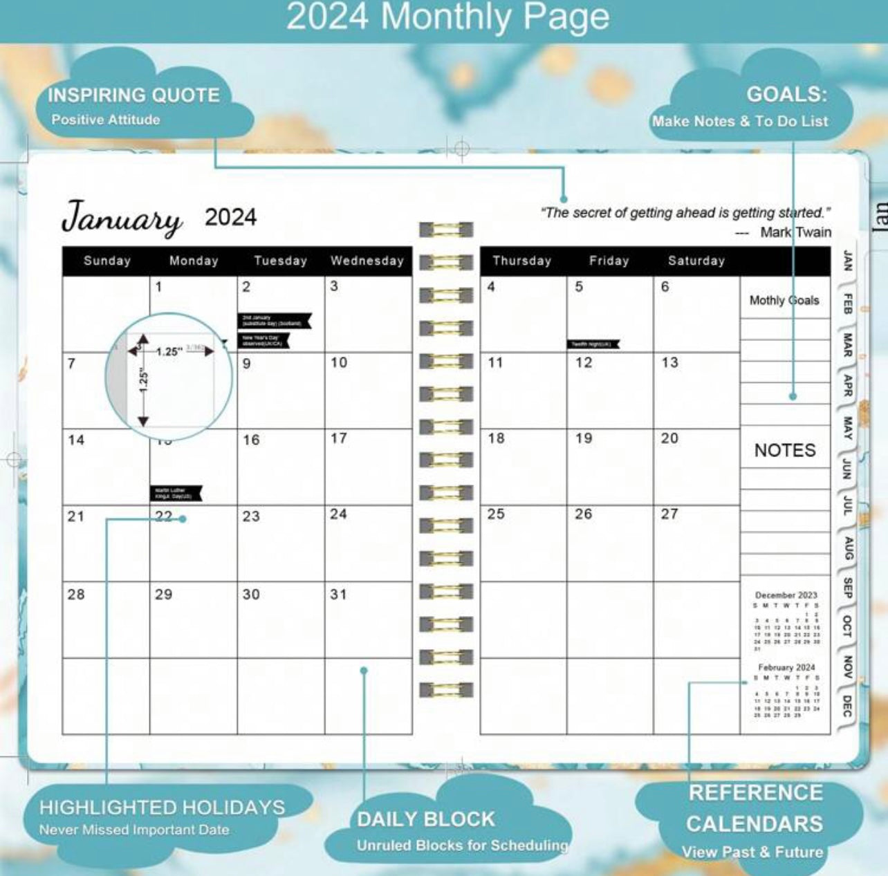 Weekly planner with tabs