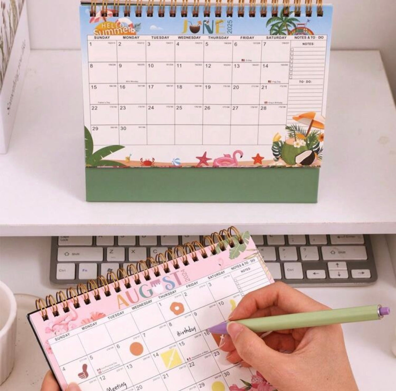 Desk calendar with stickers and places for notes