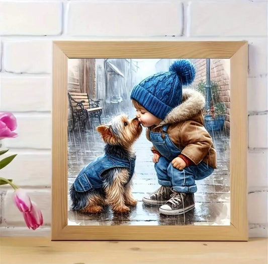 Boy and dog diamond painting set