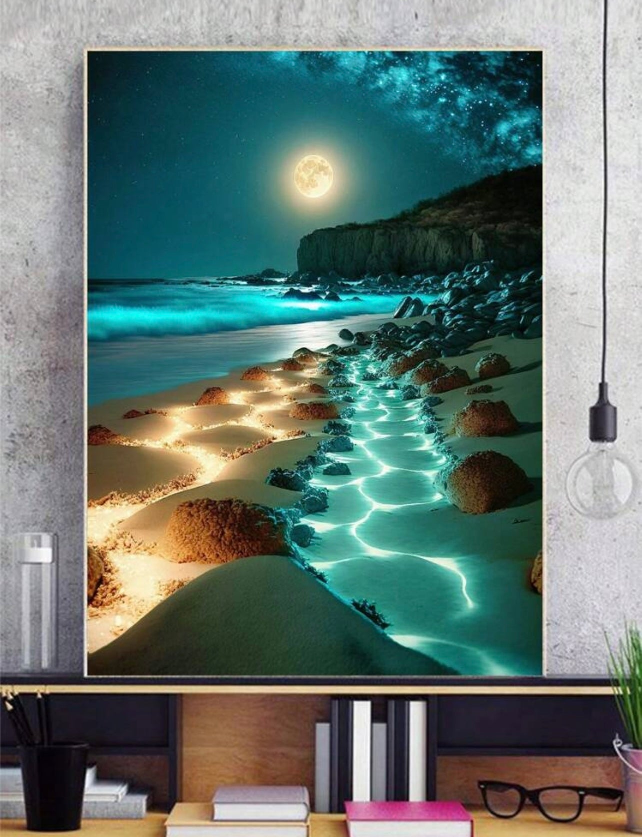 Luminous beach night diamond painting set