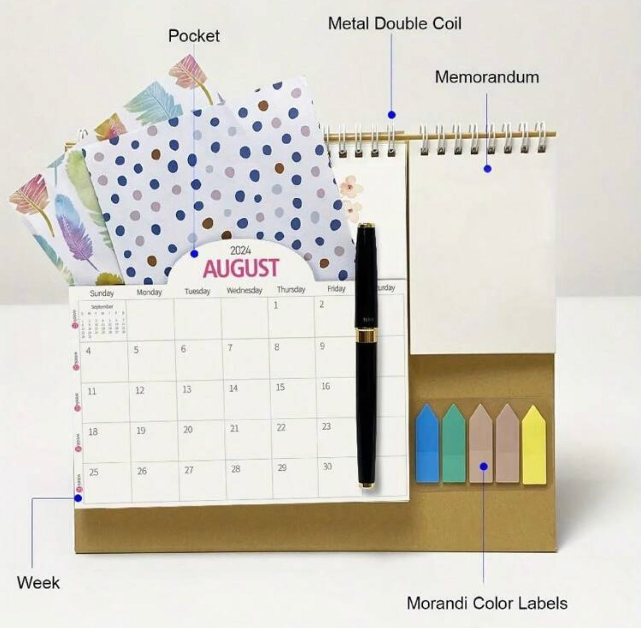 Desk calendar + sticky notes + notepad