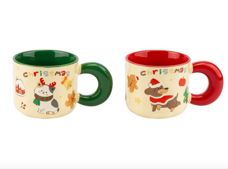 Christmas dog and cat mug