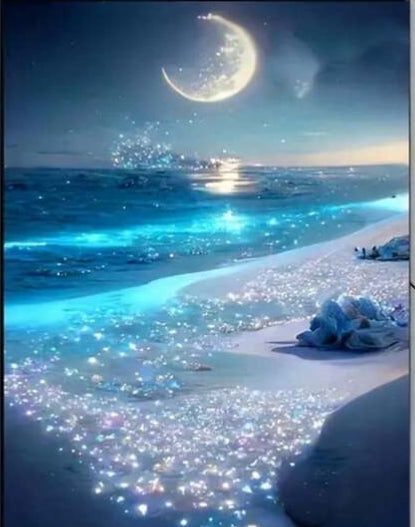 Blue sea and moon diamond painting set