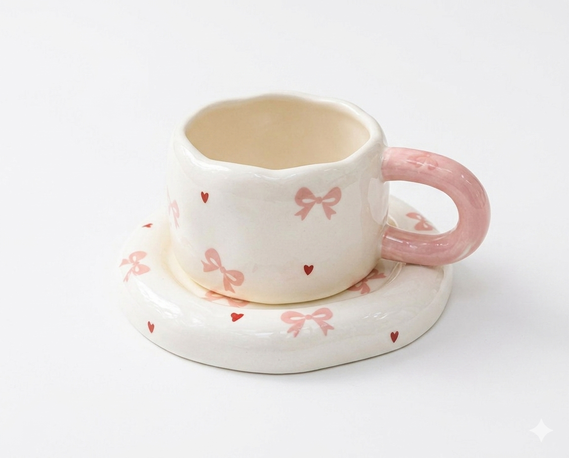 Ribbon & Hearts Ceramic Coffee Set