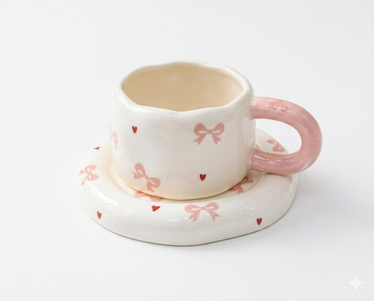 Ribbon & Hearts Ceramic Coffee Set