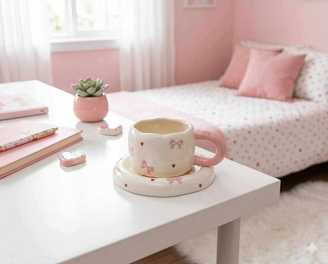 Ribbon & Hearts Ceramic Coffee Set