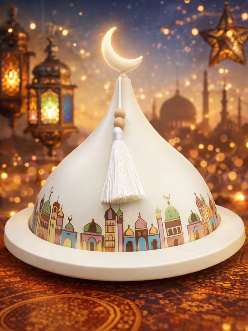 Ramadan dome-shaped decorative piece placed on a round base.